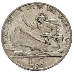 reverse: VATICANO. Pio XI (1929-1938) 5 lire 1930. Ag. qFDC
