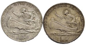reverse: VATICANO. Pio XII (1939-1958). Lotto di 2 monete da 5 lire (1939-1940). Ag. FDC