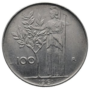 obverse: 100 Lire Minerva 1961 SPL Segno sulla faccia