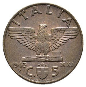 obverse: Vittorio Emanuele III - 5 Centesimi Impero 1943 