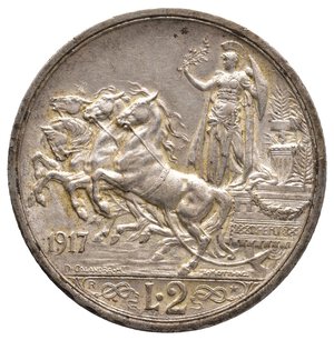 obverse: Vittorio Emanuele III - 2 Lire Quadriga argento 1917 QFDC RARA