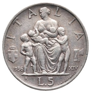 obverse: Vittorio Emanuele III - 5 Lire Famiglia argento 1936