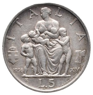 obverse: Vittorio Emanuele III - 5 Lire Famiglia argento 1936