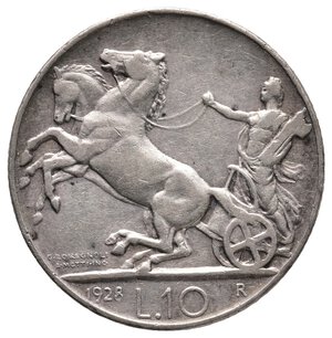 obverse: Vittorio Emanuele III - 10 Lire Biga argento 1928 *