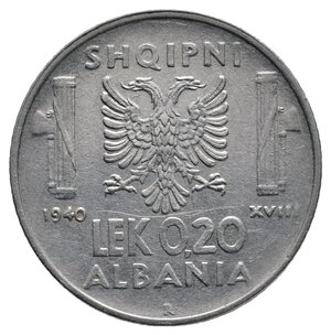 obverse: Colonia Albania - Vittorio Emanuele III - 0,20 Lek 1940