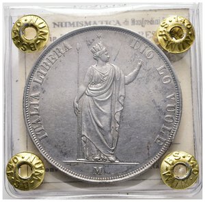 obverse: GOVERNO PROVVISORIO DI LOMBARDIA - 5 Lire argento 1848 Perizia SPL - Lotto Liv