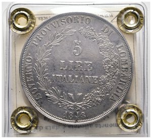 reverse: GOVERNO PROVVISORIO DI LOMBARDIA - 5 Lire argento 1848 Perizia SPL - Lotto Liv