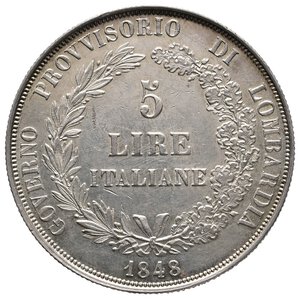 reverse: GOVERNO PROVVISORIO DI LOMBARDIA - 5 Lire argento 1848