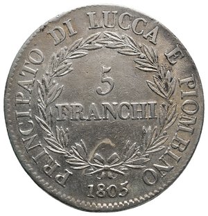 obverse: LUCCA E PIOMBINO - Elisa e Felice Baciocchi - 5 franchi argento 1805 