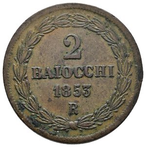 obverse: STATO PONTIFICIO - Pio IX - 2 Baiocchi 1853 R