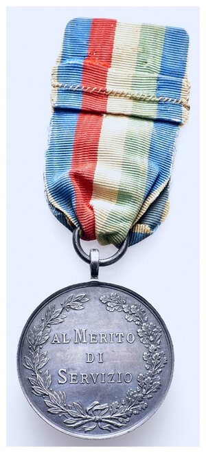 reverse: Medaglia Merito di Servizio 1907 , argento con Nastrino originale - diam.35,5 mm - Lotto Ber