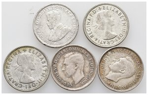reverse: AUSTRALIA - Lotto 5 monete da 6 Pence argento