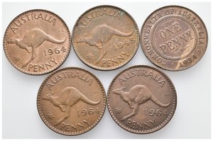obverse: AUSTRALIA - Lotto 5 monete da 1 penny