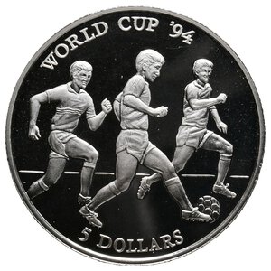obverse: COOK ISLANDS - 5 Dollars argento 1991 Soccer USA 94 PROOF
