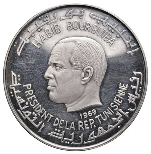 reverse: TUNISIA - Dinaro argento 1969 Tracce di pulizia