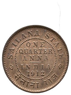 obverse: INDIA - Sailana State - Quarter Anna 1912 FDC ROSSO