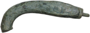 obverse: BRONZE SNAKE SHAPED ITEM   From Roman to Medieval period, c. 3rd to 10th century AD.  Bronze object, shaped like the head and body of a serpent with engraved decoration depicting the scales and mouth.  Dimensions: 60.0 x 20.0 mm