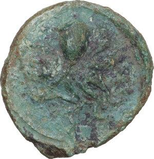 obverse: Syracuse.  Second Democracy (466-405 BC).. AE Hemilitra, c. 405-400 BC. Overstruck on an earlier Tetras