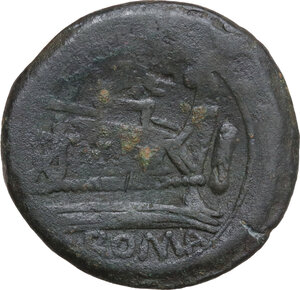 reverse: Dolphin (third) series.. AE As, c. 179-170 BC