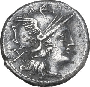 obverse: Anonymous. Fourrée Denarius, 157-156 BC