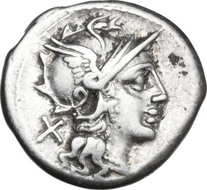 obverse: Pinarius Natta. AR Denarius, 155 BC