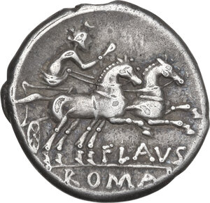 reverse: Decimius Flavus. AR Denarius, 150 BC