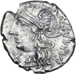 obverse: M. Baebius Q. f. Tampilus. AR Denarius, 137 BC