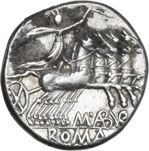 reverse: M. Aburius M.f. Geminus. AR Denarius, 132 BC
