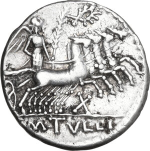 reverse: M. Tullius. AR Denarius, 120 BC