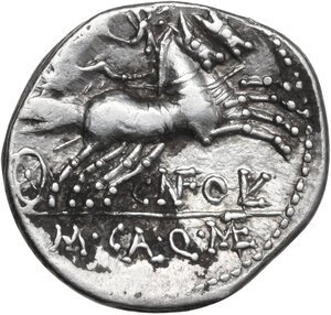 reverse: M. Calidius, Q. Metellus and Cn. Fulvius. AR Denarius, 117 or 116 BC