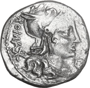 obverse: M. Sergius Silus. AR Denarius, 116 or 115 BC