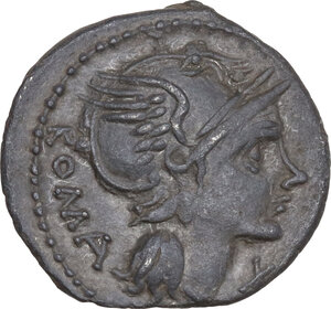 obverse: L. Flaminius Chilo. AR Denarius, 109 or 108 BC