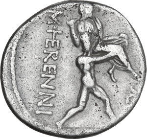 reverse: M. Herennius. AR Denarius, 108 or 107 BC