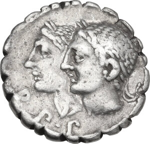 obverse: C. Sulpicius C.f. Galba.. AR Denarius serratus, 106 BC