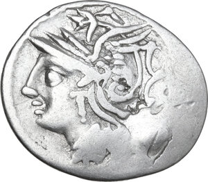 obverse: L. Appuleius Saturninus. . AR Brockage Denarius, 104 BC