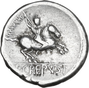 reverse: Pub. Crepusius. AR Denarius, 82 BC