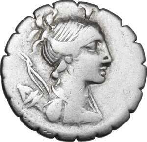 obverse: A. Postumius Albinus. AR Denarius serratus, 81 BC