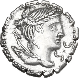 obverse: Ti. Claudius Nero. AR Denarius serratus, 79 BC
