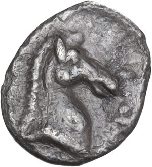 obverse: Southern Apulia, Tarentum. AR Tetartemorion, 325-280 BC