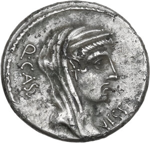 obverse: Q. Cassius Longinus. AR/AE Fourrèe Denarius, 55 BC