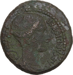 obverse: Julius Caesar.. AE Dupondius, 45 BC. North Italian mint. C. Clovius, Prefect
