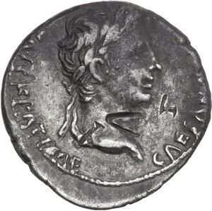 obverse: Augustus (27 BC - 14 AD).. AR Denarius, Lugdunum mint, 2 BC-4 AD