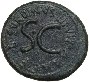 reverse: Augustus (27 BC - 14 AD).. AE Dupondius, L. Naevius Surdinus moneyer