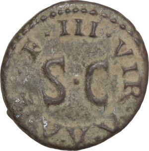 reverse: Augustus (27 BC - 14 AD).. AE Quadrans, 9 BC