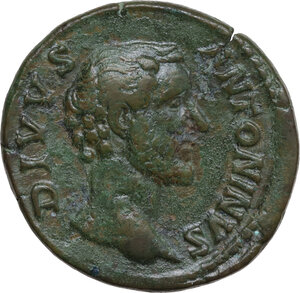 obverse: Divus Antoninus Pius (died 161 AD). AE Sestertius, struck under Marcus Aurelius, circa 161 AD