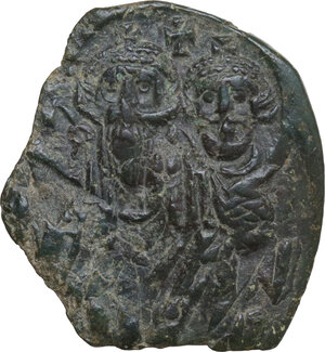 obverse: Heraclius, with Heraclius Constantine (610-641).. AE Follis, Syracuse mint