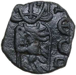 obverse: Constantine V Copronymus with Leo IV (751-775).. AE Follis. Syracuse mint. Struck 751-775