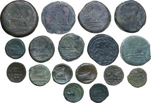 reverse: The Roman Republic.. Multiple lot of seventeen (17) unclassified AE Roman Republican coins