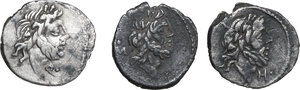 obverse: The Roman Republic.. Multiple lot of three (3) AR Quinarii of the Cloulia Gens