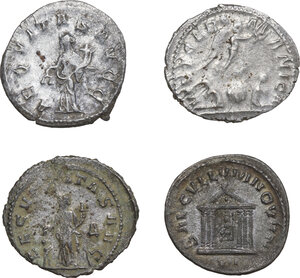 reverse: The Roman Empire.. Lot of four (4) unclassified AR Antoniniani, including: Philip I, Gallienus, Salonina and Trebonianus Gallus